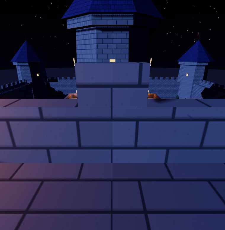 Storm Castle — low-poly castle floating above thunderclouds at night